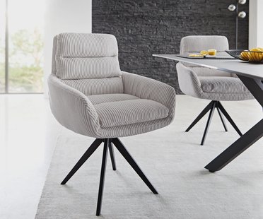 DELIFE Eetkamerstoel Abelia-Flex met armleuning koord zilver grijs kruisframe hoekig zwart