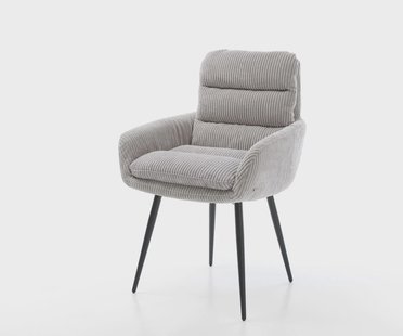 DELIFE Eetkamerstoel Abelia-Flex met armleuning koord zilver grijs 4-poot conisch zwart