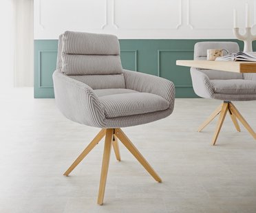 DELIFE Eetkamerstoel Abelia-Flex met armleuning koord zilver grijs houten frame hoekig natuur