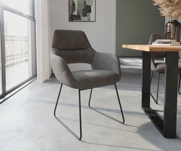 DELIFE Eetkamerstoel Yago-Flex met armleuning microvelours antraciet vintage slipframe zwart pocketveer kern
