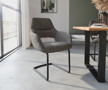 DELIFE Sledemodel Yago-Flex met armleuning microvelours antraciet vintage sledemodel rond zwart pocketveer kern