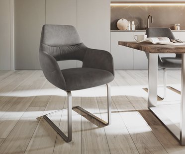 DELIFE Sledemodel Yago-Flex met armleuning microvelours antraciet vintage sledemodel vlak roestvrij staal pocketveer kern