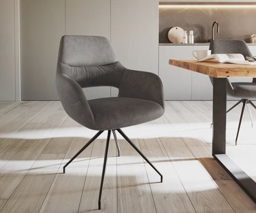 DELIFE Eetkamerstoel Yago-Flex met armleuning microvelours antraciet vintage kruisframe conisch zwart pocketveer kern