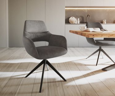 DELIFE Eetkamerstoel Yago-Flex met armleuning microvelours antraciet vintage kruisframe breed zwart pocketveer kern