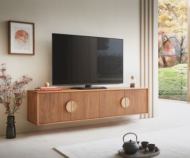 DELIFE Tv-meubel Surimu 175 cm acacia lichtbruin 4 deurs kurkgreep zwevend
