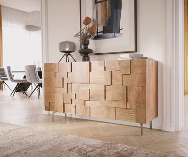 DELIFE Dressoir Puzzle 145 cm natuur acacia hoekig onderstel roestvrij staal