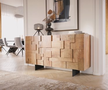 DELIFE Dressoir Puzzle 145 cm natuur acacia Onderstel zwevend metaal zwart