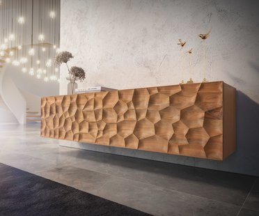 DELIFE Tv-meubel Solu 175 cm acacia natuur 2 deuren 2 laden zwevend 3D-front