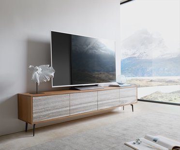DELIFE Tv-meubel Kleo 200 cm acacia natuur 4 deurs hoekvoet metaal zwart