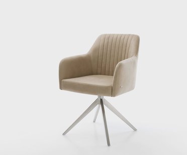 DELIFE Eetkamerstoel Greg-Flex microvelours beige vintage kruisframe breed roestvrij staal pocketveer kern