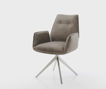 DELIFE Eetkamerstoel Zoa-Flex microvelours taupe vintage kruisframe breed roestvrij staal pocketveer kern