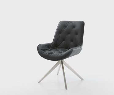 DELIFE Eetkamerstoel Taimi-Flex echt leer zwart kruisframe breed roestvrij staal