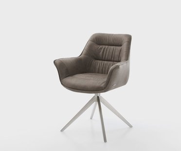 DELIFE Eetkamerstoel Kaira-Flex microvelours taupe vintage kruisframe breed roestvrij staal