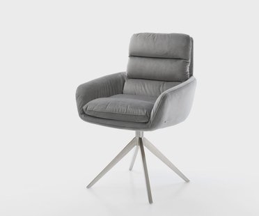 DELIFE Eetkamerstoel Abelia-Flex met armleuning fluweel grijs kruisframe breed roestvrij staal