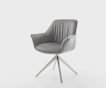 DELIFE Eetkamerstoel Keila-Flex met armleuning fluweel grijs kruisframe breed roestvrij staal