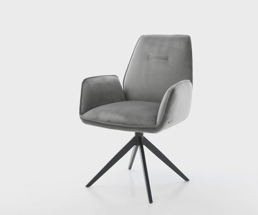 DELIFE Eetkamerstoel Zoa-Flex fluweel grijs kruisframe breed zwart pocketveer kern