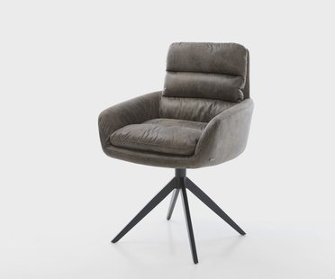 DELIFE Eetkamerstoel Abelia-Flex met armleuning microvelours grijs antiek kruisframe breed zwart