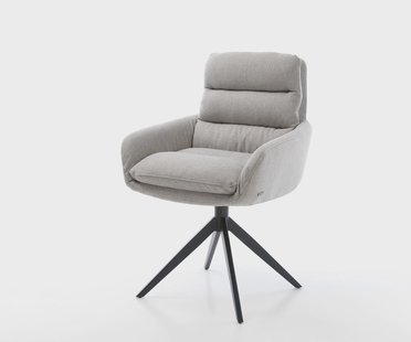 DELIFE Eetkamerstoel Abelia-Flex met armleuning stripes lichtgrijs kruisframe breed zwart