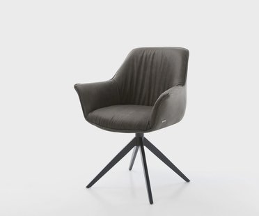 DELIFE Eetkamerstoel Keila-Flex met armleuning microvelours antraciet vintage kruisframe breed zwart