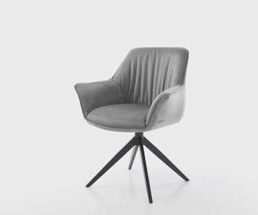 DELIFE Eetkamerstoel Keila-Flex met armleuning fluweel grijs kruisframe breed zwart