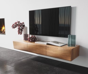 DELIFE Tv-meubel New Live-Edge 145 cm acacia natuur 3 deurs zwevend