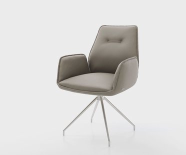 DELIFE Eetkamerstoel Zoa-Flex echt leer mud kruisframe conisch roestvrij staal pocketveer kern