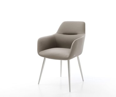 DELIFE Eetkamerstoel Pejo-Flex echt leer mud 4-poot conisch roestvrij staal pocketveer kern