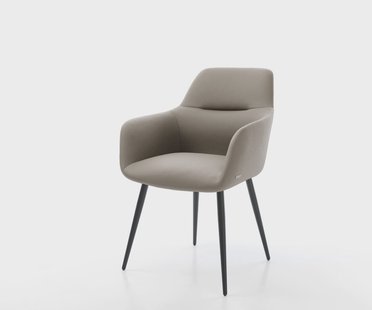 DELIFE Eetkamerstoel Pejo-Flex echt leer mud 4-poot conisch zwart pocketveer kern