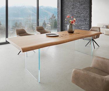 DELIFE Eettafel Edge 260x100 XL acacia natuur glas Live-Edge