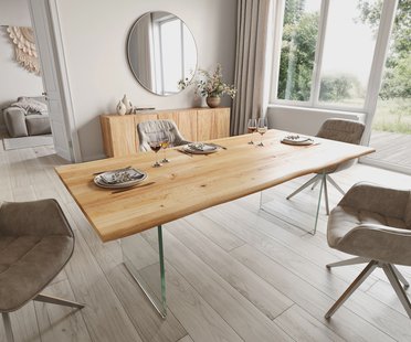 DELIFE Eettafel Edge 200x100x2,5-3 eiken natuur glas Live-Edge