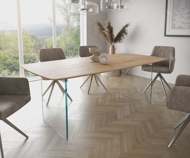 DELIFE Eettafel Edge Boot 200x100x2,5-3 eiken natuur glas Schweizer Kante