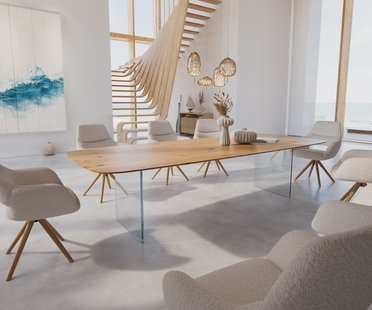 DELIFE Eettafel Edge Boot 300x120x2,5-3 eiken natuur glas Schweizer Kante