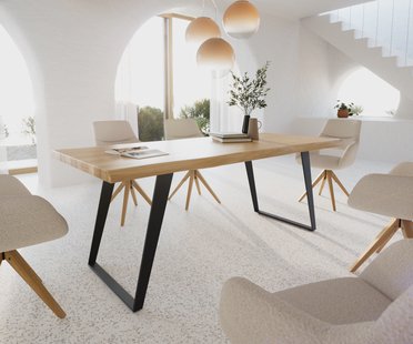 DELIFE Eettafel Edge 200x100 eiken natuur metaal schuin zwart  Live-Edge