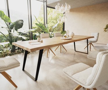 DELIFE Eettafel Edge 300x100 eiken natuur metaal schuin zwart  Live-Edge