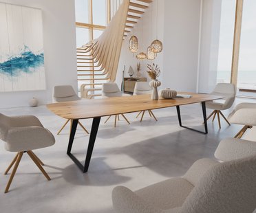 DELIFE Eettafel Edge Boot 300x120x2,5-3 eiken natuur metaal schuin zwart  Schweizer Kante