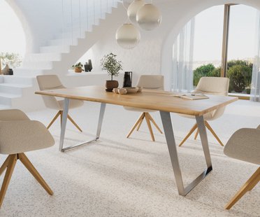 DELIFE Eettafel Edge 200x100x2,5-3 eiken natuur roestvrij staal  schuin Live-Edge