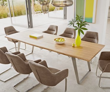 DELIFE Eettafel Edge 260x100x2,5-3 eiken natuur roestvrij staal schuin Live-Edge