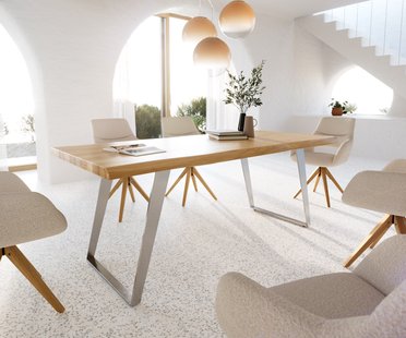 DELIFE Eettafel Edge 200x100 eiken natuur roestvrij staal  schuin Live-Edge