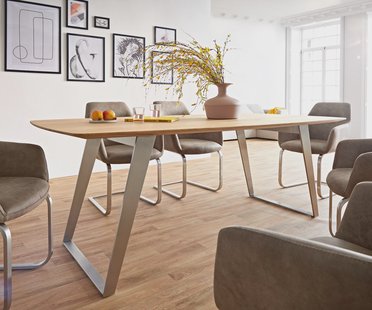 DELIFE Eettafel Edge Boot 200x100x2,5-3 eiken natuur roestvrij staal  schuin Schweizer Kante