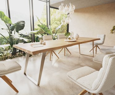 DELIFE Eettafel Edge 300x100 eiken natuur roestvrij staal  schuin Live-Edge