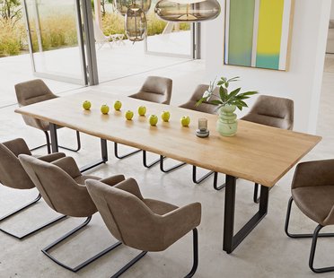 DELIFE Eettafel Edge 260x100x2,5-3 eiken natuur skid zwart Live-Edge
