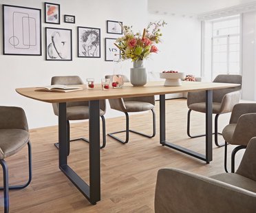 DELIFE Eettafel Edge Boot 200x100x2,5-3 eiken natuur skid  zwart  Schweizer Kante