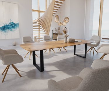 DELIFE Eettafel Edge Boot 300x120x2,5-3 eiken natuur skid  zwart  Schweizer Kante