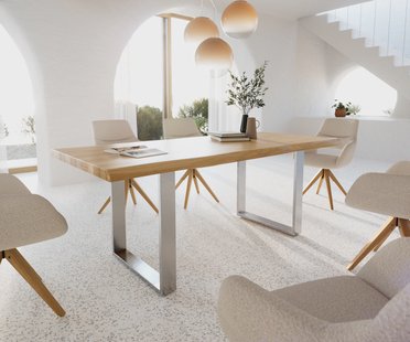 DELIFE Eettafel Edge 200x100 eiken natuur roestvrij staal  smal  Live-Edge