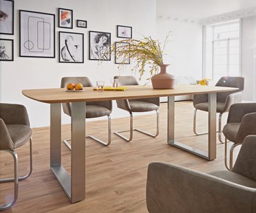 DELIFE Eettafel Edge Boot 200x100x2,5-3 eiken natuur roestvrij staal  smal  Schweizer Kante