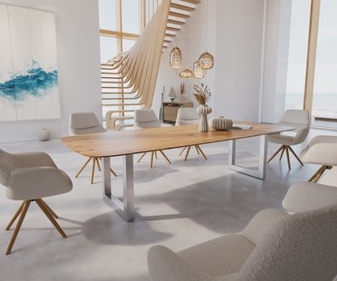 DELIFE Eettafel Edge Boot 300x120x2,5-3 eiken natuur roestvrij staal  breed Schweizer Kante