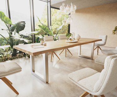 DELIFE Eettafel Edge 300x100 eiken natuur roestvrij staal  breed Live-Edge