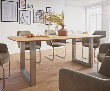 DELIFE Eettafel Edge Boot 200x100x2,5-3 eiken natuur roestvrij staal  breed Schweizer Kante