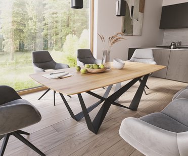 DELIFE Eettafel Edge Boot 200x100x2,5-3 eiken natuur Spider staal  zwart  Schweizer Kante