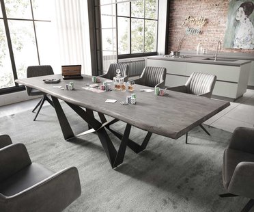 DELIFE Eettafel Edge 260x100 acacia platina  Spider staal  zwart  Live-Edge